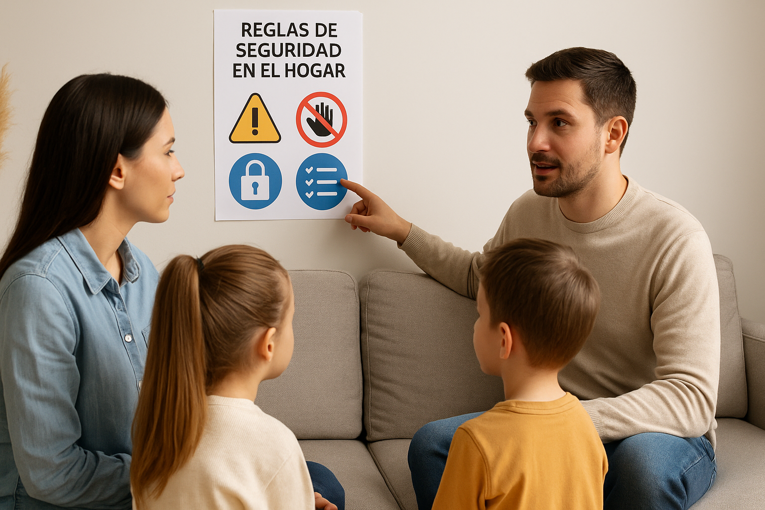 Padre enseñando a niños en una mesa